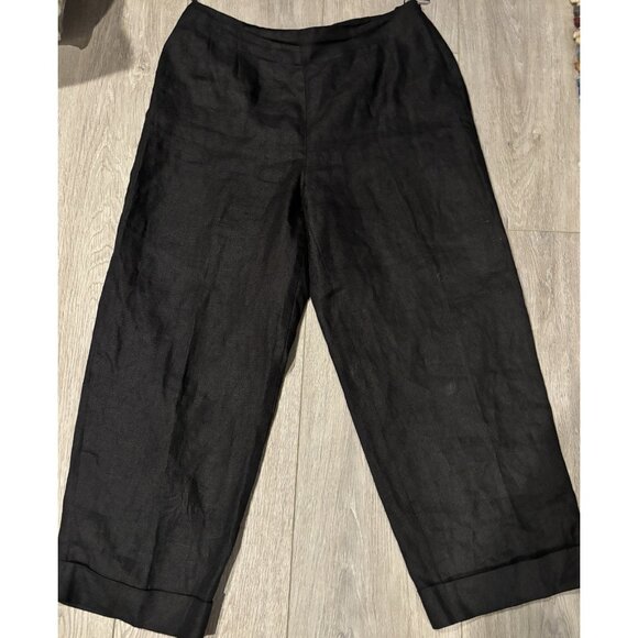 Talbots Pants Womens Size 12 Black 100% Linen Trousers Wide Leg Signature - Picture 1 of 7